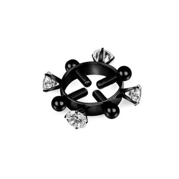 Faux Piercing Téton Anneau Scintillant à Vis de Serrage (variante couleur noir PVD) Faux Piercing Téton Anneau Scintillant à Vis de Serrage (variante couleur noir PVD).