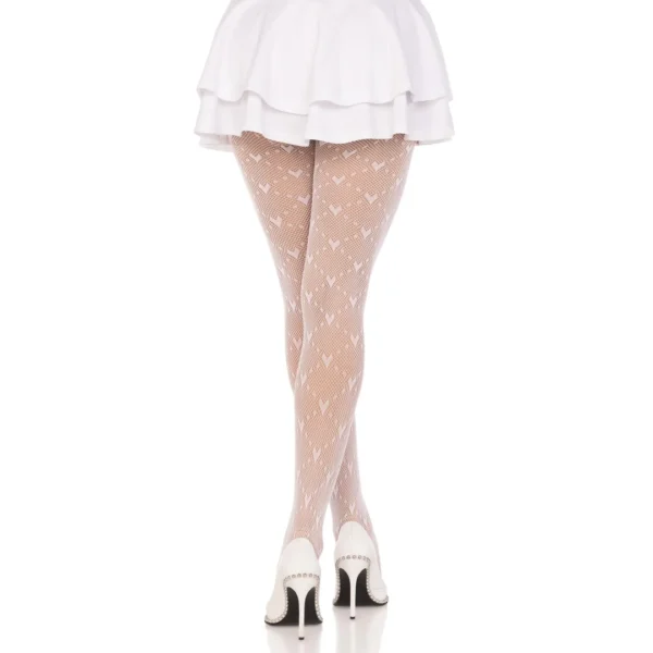 Femme en Collants Résille à Motif Cœur & Pois - Couleur Blanc Femme en Collants Résille à Motif Cœur & Pois - Couleur Blanc.