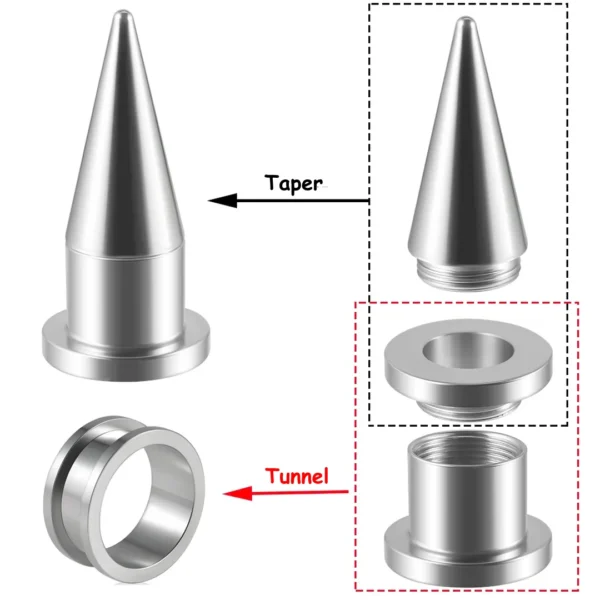 Kit Stretching Oreille 2-en-1 Taper & Tunnel - Acier Chirurgical 316L jusqu'à 10 mm Kit Stretching Oreille 2-en-1 Taper & Tunnel - Acier Chirurgical 316L jusqu'à 10 mm.