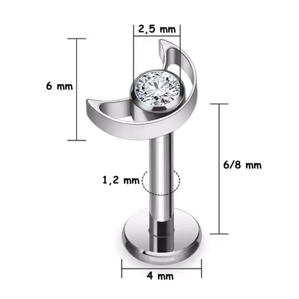 Piercing Croissant de Lune Ajouré à Zircon Serti (dimensions) Piercing Croissant de Lune Ajouré à Zircon Serti (dimensions).