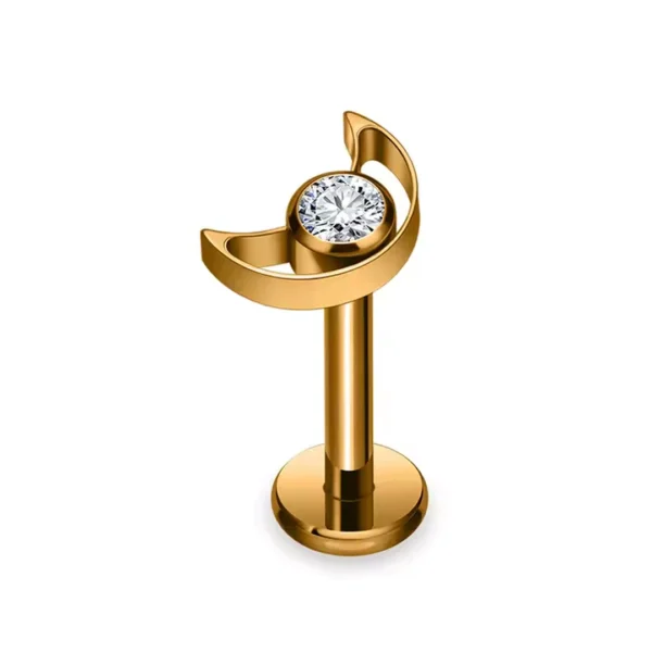 Piercing Croissant de Lune Ajouré à Zircon Serti (variante couleur anodisé doré) Piercing Croissant de Lune Ajouré à Zircon Serti (variante couleur anodisé doré).