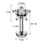 Piercing Labret Titane ASTM-F136 à Étoile Ajourée avec Zircon Serti (dimensions).