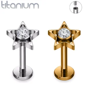 Piercing Labret Titane à Étoile Ajourée avec Zircon Serti.