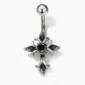 Piercing Nombril Croix Sertie de Zircons Noirs (variante grise argentée).