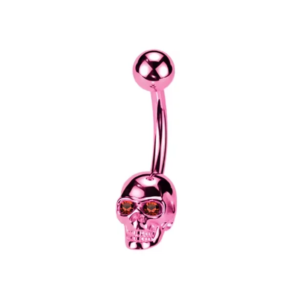 Piercing Nombril Tête de Mort aux Yeux Scintillants (variante couleur fuchsia et zircons rouges) Piercing Nombril Tête de Mort aux Yeux Scintillants (variante couleur fuchsia et zircons rouges).