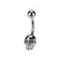 Piercing Nombril Tête de Mort aux Yeux Scintillants (variante couleur gris argenté et zircons verts).