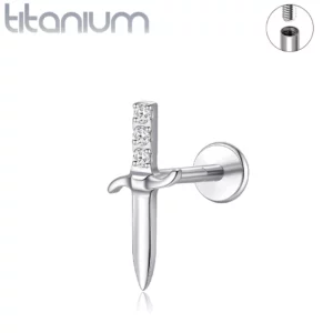 Piercing Poignard Scintillant - Labret Titane & Zircons.