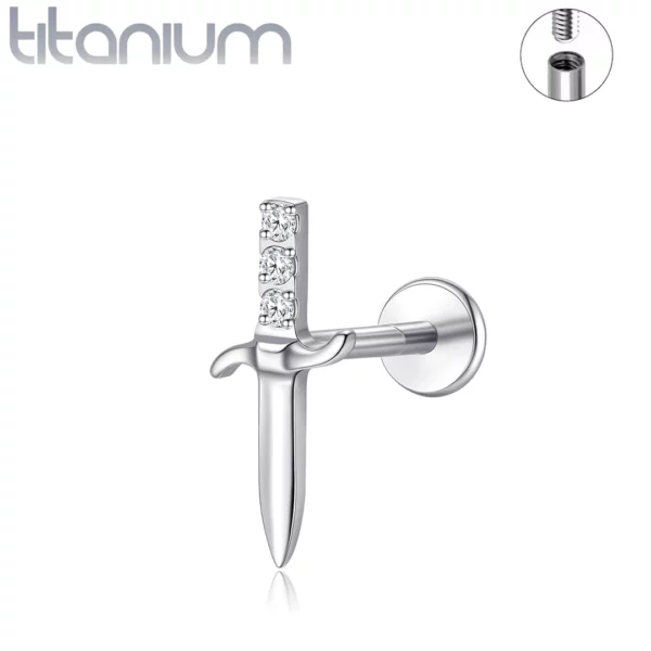 Piercing Poignard Scintillant - Labret Titane & Zircons.