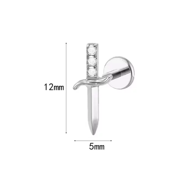 Piercing Poignard Scintillant - Labret Titane & Zircons (dimensions) Piercing Poignard Scintillant - Labret Titane & Zircons (dimensions).