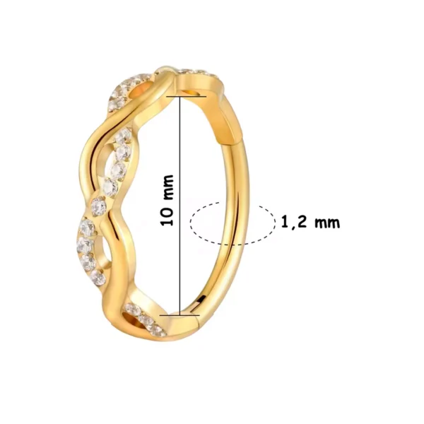 Anneau Clicker Titane Torsadé à Zircons Sertis (variante anodisé doré 1,2 x 10 mm) Anneau Clicker Titane Torsadé à Zircons Sertis (variante anodisé doré 1,2 x 10 mm).