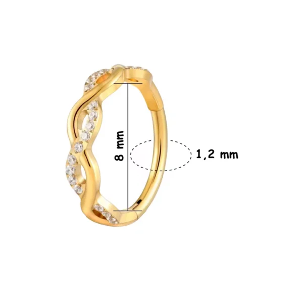 Anneau Clicker Titane Torsadé à Zircons Sertis (variante couleur anodisé doré 8 mm) Anneau Clicker Titane Torsadé à Zircons Sertis (variante couleur anodisé doré 8 mm).