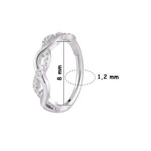 Anneau Clicker Titane Torsadé à Zircons Sertis (variante teinte brut 8 mm).