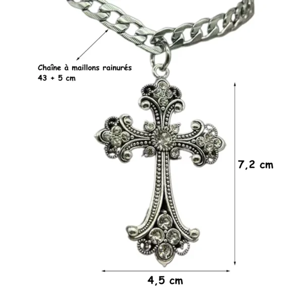 Collier Croix Gothique Stylisée Constellée de Zircons (dimensions) Collier Croix Gothique Stylisée Constellée de Zircons (dimensions).