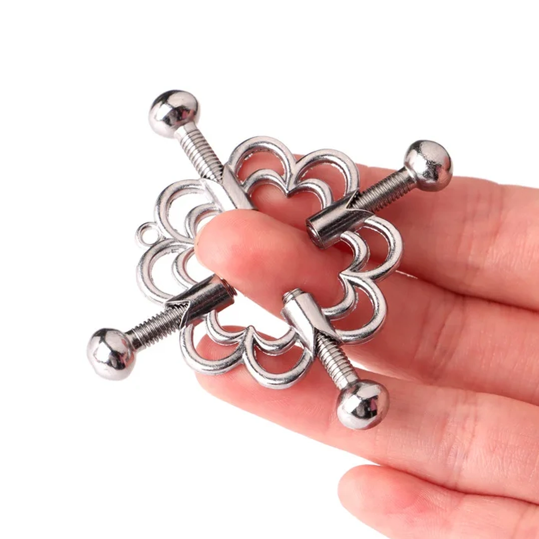 AVYRING Faux Piercings Téton Réglables – Cœur, Fleur, Zircon, Acier Inox, Sans Perçage, Pour Femme (Argenté)