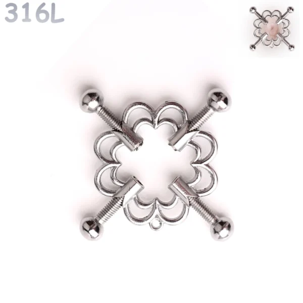 Faux Piercing Téton Ajustable à Motif Floral.