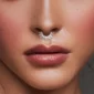 Femme portant un Piercing Anneau Clicker Clouté en Titane serti de Zircons au Septum.