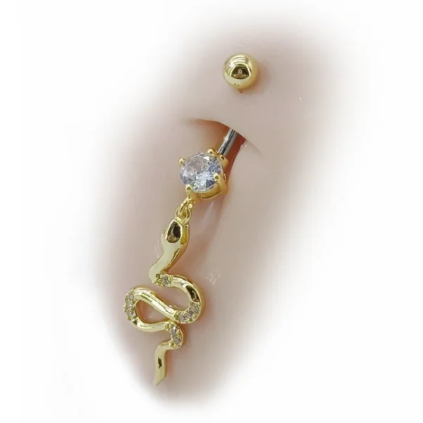 Nombril Femme avec Piercing à Pendentif Serpent Doré en Titane Nombril Femme avec Piercing à Pendentif Serpent Doré en Titane.