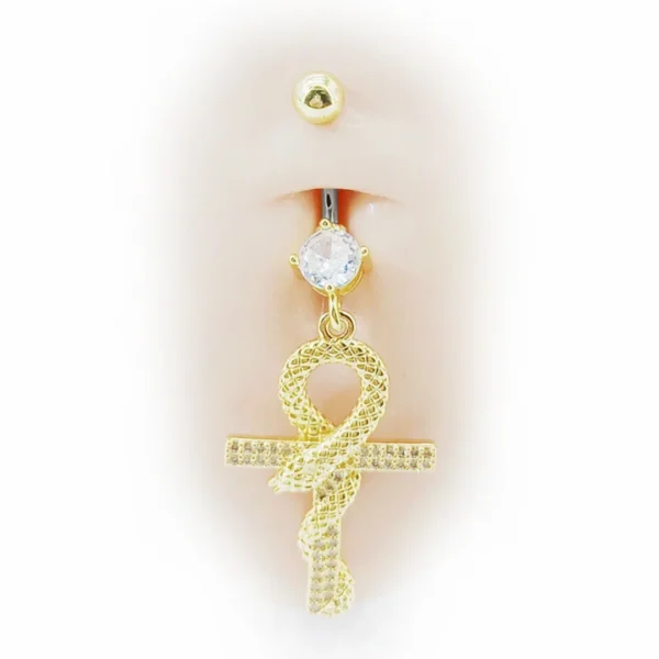 Nombril avec un Piercing Serpent Enroulé Autour d’une Croix Ankh Nombril avec un Piercing Serpent Enroulé Autour d’une Croix Ankh.