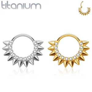 Piercing Anneau Clicker Clouté en Titane serti de Zircons.