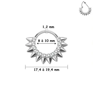 Piercing Anneau Clicker Clouté en Titane serti de Zircons (dimensions).
