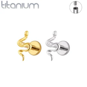Piercing Labret Petit Serpent - Titane Poli ou Doré.