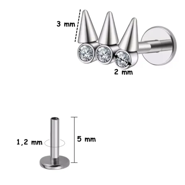 Piercing Labret Titane Clouté à Zircons Sertis (variante 5 mm anti-hélix) Piercing Labret Titane Clouté à Zircons Sertis (variante 5 mm anti-hélix).
