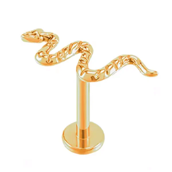 Piercing Labret Titane à Motif Serpent Réaliste et Texturé pour Cartilage et Lèvre (variante couleur anodisé doré) Piercing Labret Titane à Motif Serpent Réaliste et Texturé pour Cartilage et Lèvre (variante couleur anodisé doré).