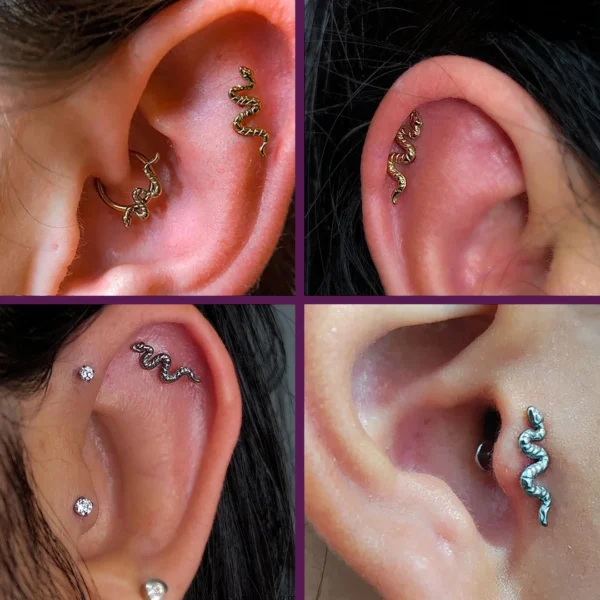 Piercing Labret Titane à Motif Serpent sur Cartilage Piercing Labret Titane à Motif Serpent sur Cartilage.