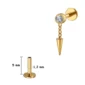 Piercing Labret Titane à Zircon Serti & Spike Suspendu (variante 5 mm anodisé doré).