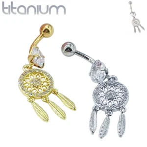 Piercing Nombril Attrape-Rêves Scintillant en Titane.