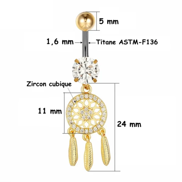 Piercing Nombril Attrape-Rêves Scintillant en Titane (dimensions) Piercing Nombril Attrape-Rêves Scintillant en Titane (dimensions).