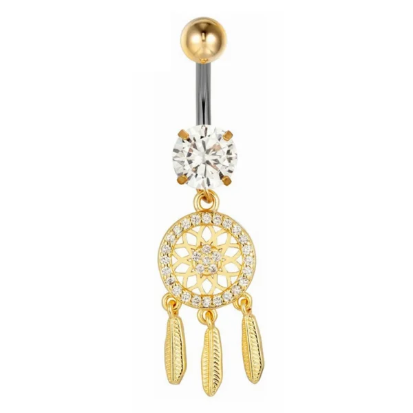 Piercing Nombril Attrape-Rêves Scintillant en Titane (variante couleur anodisé doré) Piercing Nombril Attrape-Rêves Scintillant en Titane (variante couleur anodisé doré).