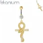 Piercing Nombril Serpent Enroulé Autour d’une Croix Ankh.