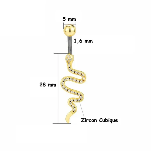 Piercing Nombril Serpent Pavé de Zircons en Titane ASTM-F136 (dimensions) Piercing Nombril Serpent Pavé de Zircons en Titane ASTM-F136 (dimensions).