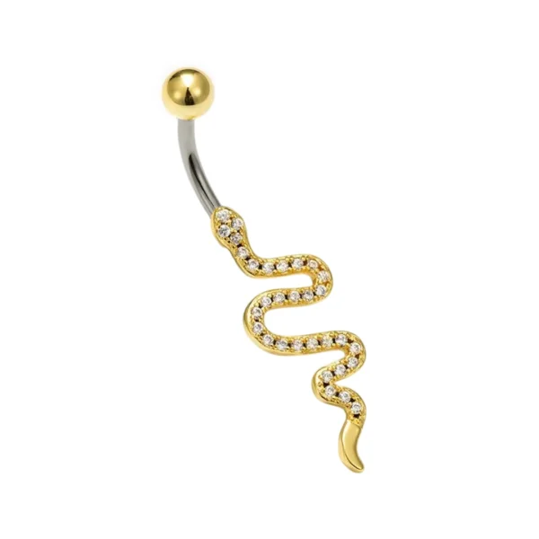 Piercing Nombril Serpent Pavé de Zircons (variante titane doré anodisé) Piercing Nombril Serpent Pavé de Zircons (variante titane doré anodisé).
