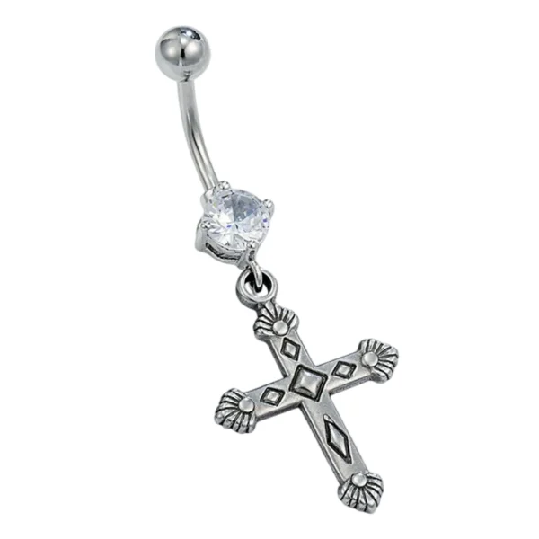 Piercing Nombril Titane ASTM-F136 à Zircon Lumineux et Pendentif Croix en Acier Chirurgical 316L Piercing Nombril Titane ASTM-F136 à Zircon Lumineux et Pendentif Croix en Acier Chirurgical 316L.