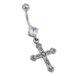 Piercing Nombril Titane ASTM-F136 à Zircon Lumineux et Pendentif Croix en Acier Chirurgical 316L.