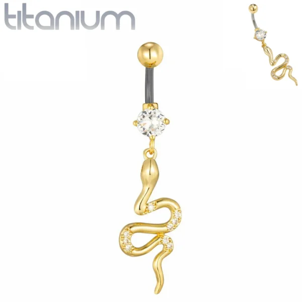 Piercing Nombril à Pendentif Serpent Doré en Titane.