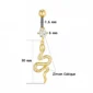 Piercing Nombril à Pendentif Serpent Doré en Titane (dimensions).