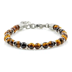 Bracelet Acier & Perles d’Œil de Tigre 6mm.