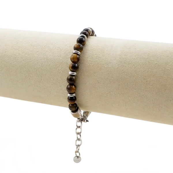 Bracelet Acier & Perles d’Œil de Tigre 6mm à Fermeture Mousqueton Bracelet Acier & Perles d’Œil de Tigre 6mm à Fermeture Mousqueton.