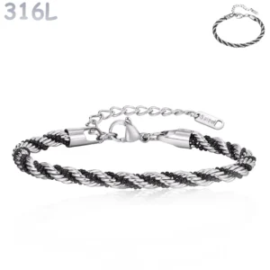 Bracelet Homme Cordage d’Acier Finement Perlé.