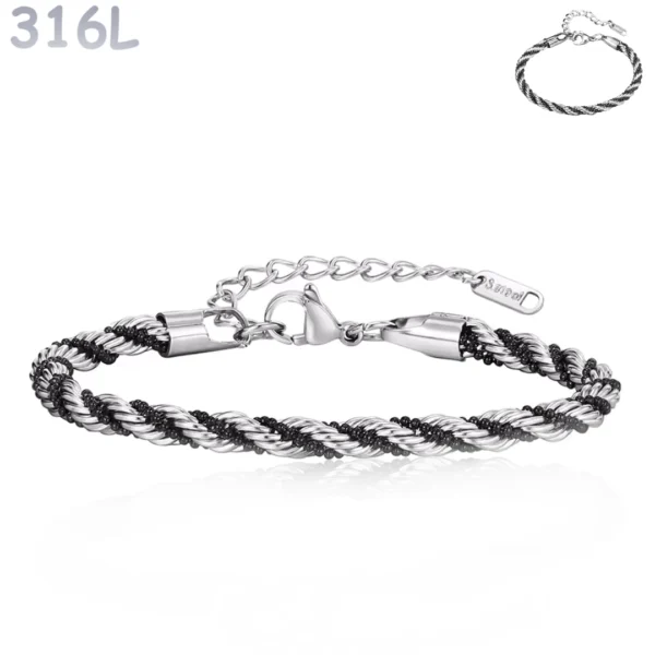 Bracelet Homme Cordage d’Acier Finement Perlé.