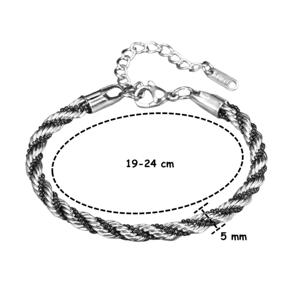 Bracelet Homme Maillage Torsadé 5 mm Façon Cordage d’Acier Finement Perlé Bracelet Homme Maillage Torsadé 5 mm Façon Cordage d’Acier Finement Perlé.