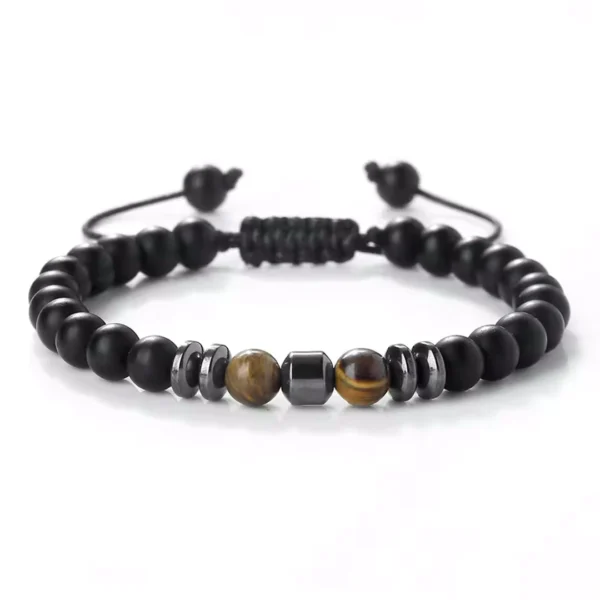 Bracelet Onyx Mat & Œil de Tigre 6mm - Cordon Réglable.