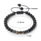 Bracelet Onyx Mat & Œil de Tigre 6mm avec Cordon Coulissant (dimensions).