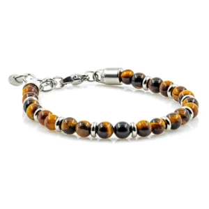Bracelet Perles d’Œil de Tigre 6mm avec Spacers Acier Inoxydable.