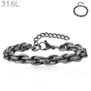 Bracelet en Acier Inoxydable Patiné à Maillage Torsadé.