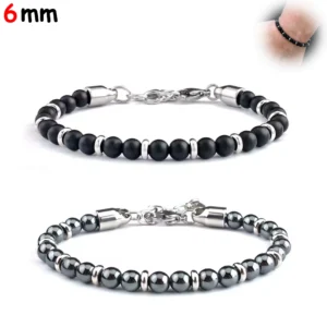Bracelet en Perles Naturelles Onyx mat ou Hématite 6mm.