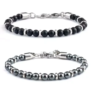 Bracelet en Perles Naturelles Onyx mat ou Hématite 6mm.